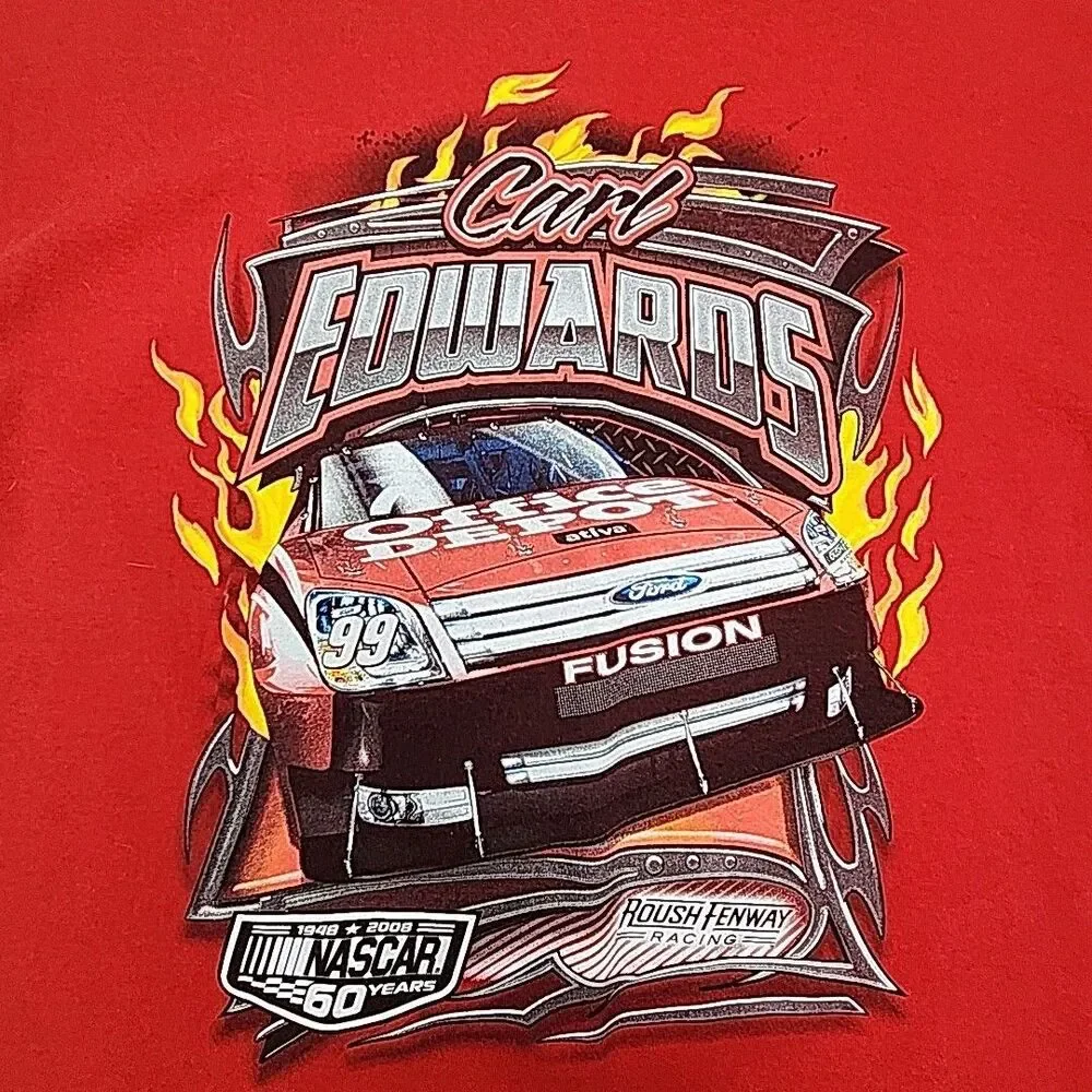 Carl Edwards T-Shirt Red Men Sz Large Nascar #99 Auto Racing 2008 Ford Rousch